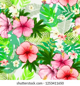 Exotic tropical background. Seamless botanical print for textile, print, fabric.
