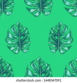 Exotic tropical background. Seamless indigo tropical pattern with monstera