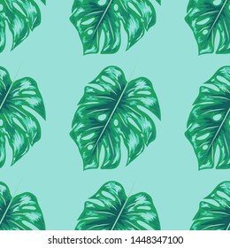 Exotic tropical background. Seamless indigo tropical pattern with monstera