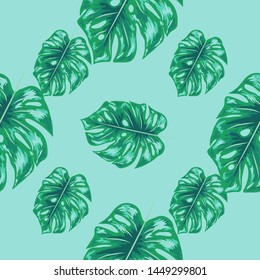 Exotic tropical background. Seamless indigo tropical pattern with monstera