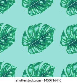 Exotic tropical background. Seamless indigo tropical pattern with monstera