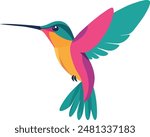 Exotic tropical bird - hummingbird, parrot. Vector illustration in flat design.  Fauna of South America. Flying colorful bird for icons, posters, childrens books. Jungle bird