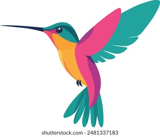 Exotic tropical bird - hummingbird, parrot. Vector illustration in flat design.  Fauna of South America. Flying colorful bird for icons, posters, childrens books. Jungle bird