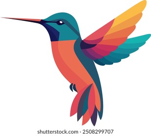 Exotic tropical bird - hummingbird, parrot. Vector illustration. Bird of Amazonian forests in flat design illustration.  Flying colorful bird for icons, posters, childrens books illustrating. 