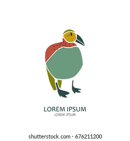 Exotic tropical bird isolated on white background. Hand drawn logo. Vector illustration.