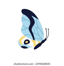 Exotic tropical butterfly. Summer insect with beautiful wings pattern. Abstract graceful moth flies. Fancy fiction fauna species. Flat vector illustration isolated on white background