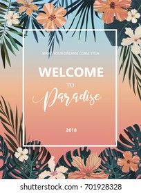Exotic tropical card, template, background. Vector.