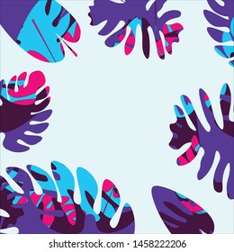 Exotic tropical colorful light blue violet leaves vector illustration. Botanical jungle background cover design