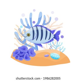 Exotic tropical fish, cute illusstration