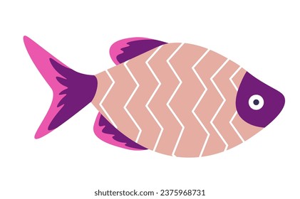 Pescado tropical exótico con aletas y agallas, animal acuático colorido. Especies para acuario doméstico, variedad de mascotas o zoología. Ícono aislado de la vida marina, el océano o el agua del mar. Vector de estilo plano