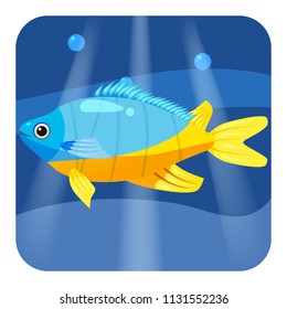 Exotic tropical fish isolated on seae background. Vector cartoon illustration.