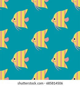 Exotic tropical fish race seamless pattern underwater ocean species aquatic strain nature flat vector illustration.