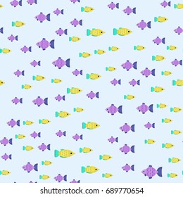 Exotic tropical fish race seamless pattern underwater ocean species aquatic strain nature flat vector illustration.