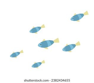 Exotic or tropical fish swimming in water, isolated shoal of aquarium dwellers. Sea or ocean underwater species. Fishbowl pets for homeowners, wilderness and nature, sealife. Vector in flat style