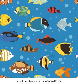 Exotic tropical fish underwater ocean or aquarium aquatic nature seamless pattern background vector