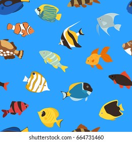 Exotic tropical fish underwater ocean or aquarium aquatic nature seamless pattern background vector