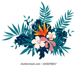 Exotic tropical floral bouquet, vector illustration for you project.