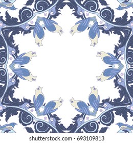Exotic Tropical Floral Frame with birds. Flower Design Pattern.
