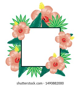 exotic and tropical flower with leafs square frame