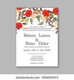 Exotic tropical flowers on striped background for the holiday Valentine's Day. Gold lettering handwriting. Invitation to a party