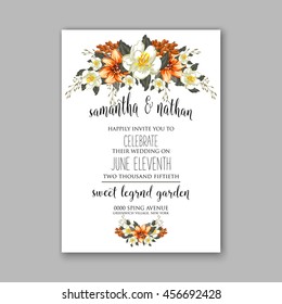 Exotic tropical flowers on striped background for the holiday Valentine's Day. Gold lettering handwriting. Invitation to a party