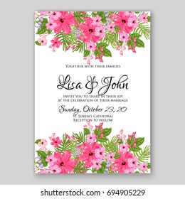 Exotic tropical flowers on striped background for the holiday Valentine's Day. Gold lettering handwriting. Invitation to a party