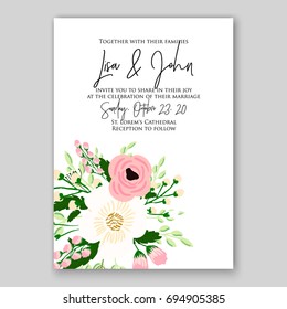 Exotic tropical flowers on striped background for the holiday Valentine's Day. Gold lettering handwriting. Invitation to a party