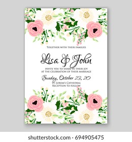 Exotic tropical flowers on striped background for the holiday Valentine's Day. Gold lettering handwriting. Invitation to a party