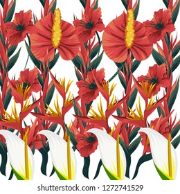 Exotic tropical flowers pattern. Summer jungle print. Vector illustration