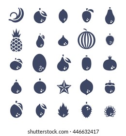 Exotic tropical fresh fruits flat silhouette vector icons set. Citrus outline symbols. Organic food pictograms. Healthy eating contour objects. Summer harvest graphic elements. Isolated on white
