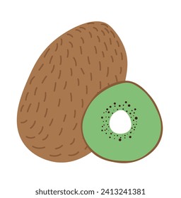 Exotic tropical fruit for gourmets and vegans, vegetarians. Tasty dietary and nutritious product, source of vitamins and energy. Fresh, kiwis with sweet sour taste foe dieting. Vector in flat style