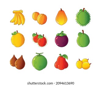 exotic tropical fruit set collection