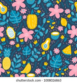Exotic tropical fruits seamless pattern
