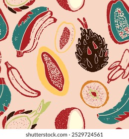Exotic tropical fruits texture stylized seamless pattern rapport vector