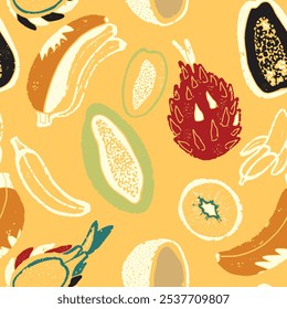 Exotic tropical fruits texture stylized seamless pattern rapport vector