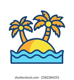 Exotic tropical island with palm trees and ocean waves for vacation and relaxation