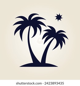 Exotic Tropical Island Paradise, Palm Trees and Beach Scene Modern Vector Illustration