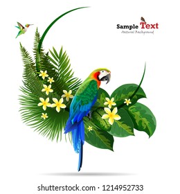 Exotic tropical leaf background in greeting template