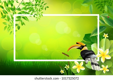 Exotic tropical leaf background for invitation greeting template of Summer.Bright tropical background with jungle plants. Exotic pattern with tropical leaves. Vector illustration.