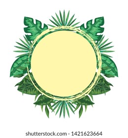 exotic and tropical leafs with branches circular frame