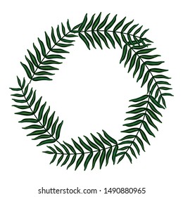 exotic and tropical leafs plants circular frame
