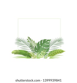 Exotic Tropical Leaves, Banner, Poster, Wedding Invitation, Summer Greeting Card Design Element Vector Illustration