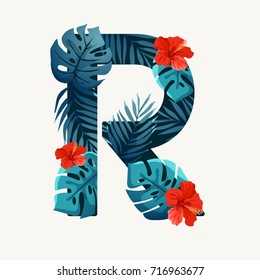 Exotic Tropical Leaves In The Shape Of Alphabet 