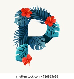 Exotic Tropical Leaves In The Shape Of Alphabet 