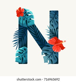 Exotic Tropical Leaves In The Shape Of Alphabet 