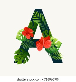 Exotic Tropical Leaves In The Shape Of Alphabet 