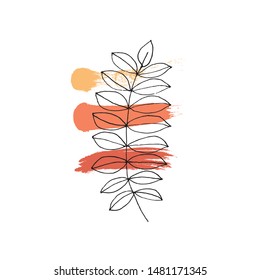 Exotic tropical leaves vector. Hand drawn leaf in sketch style. Template design for holiday decor or print. Isolated leaf illustration element with texture brush strokes on background.