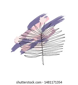 Exotic tropical leaves vector. Hand drawn leaf in sketch style. Template design for holiday decor or print. Isolated leaf illustration element with texture brush strokes on background.