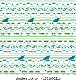 Exotic tropical marine ocean waves seamless illustration. Vector wavy stripes pattern.