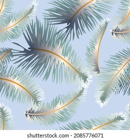 Exotic tropical natural green leaves vector composition on white background. Beach seamless pattern wallpaper. Hawaiian tropical natural floral wallpaper
